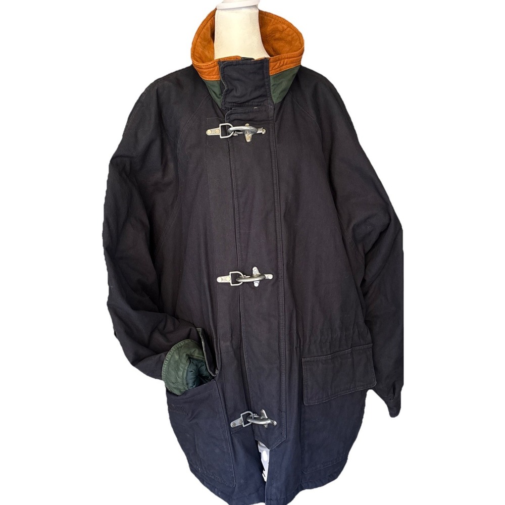 Rare Andrew Marc NY cotton utility Chord Coat oil coated Lobster Clasp BlueUSA L